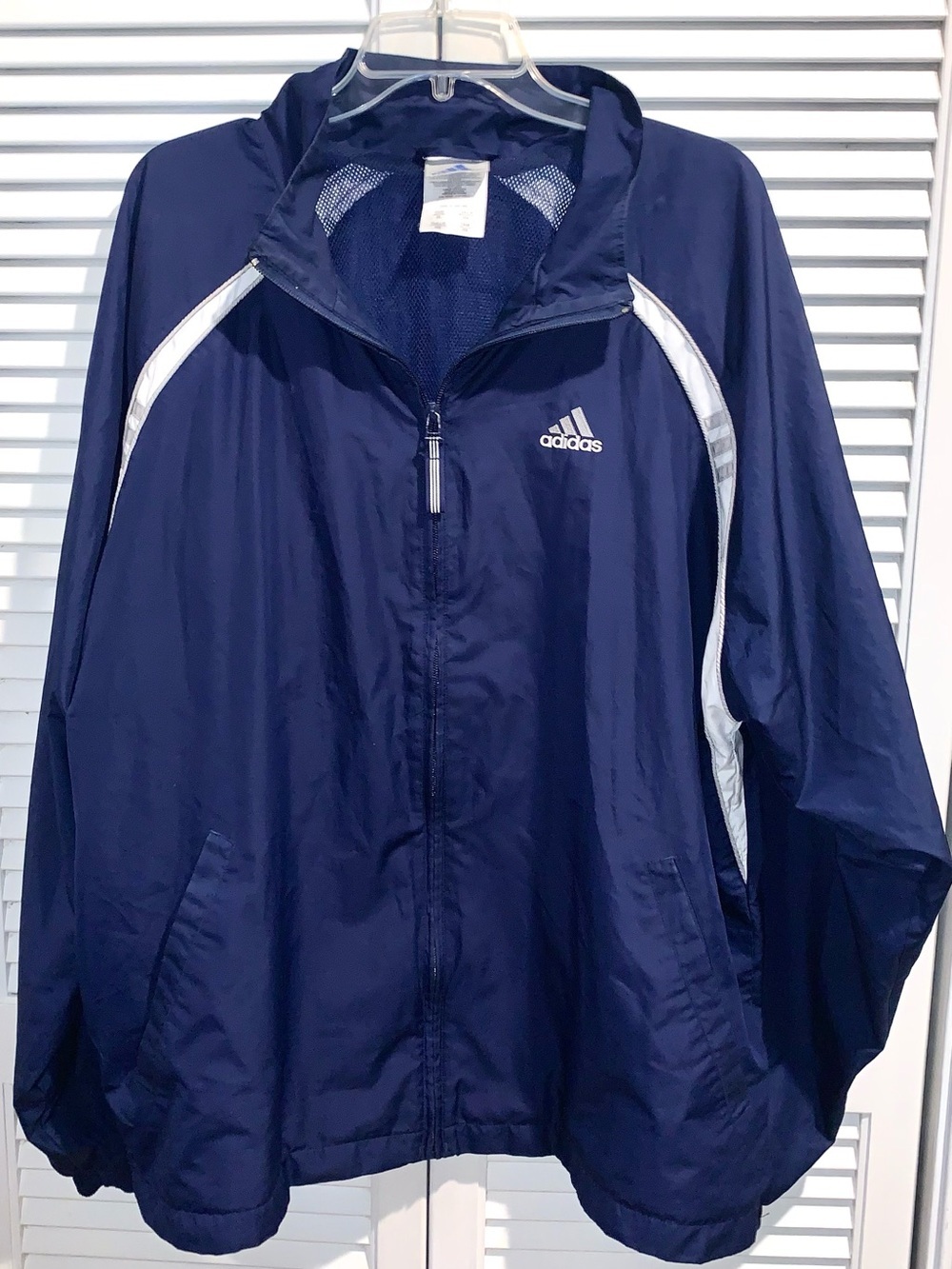 Vintage 90s Adidas Men's Navy Windbreaker Jacket Xl Full Zip - Picture 3 of 6